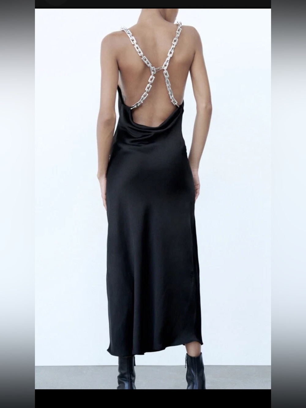 Black Satin Slip Dress with Chain Back